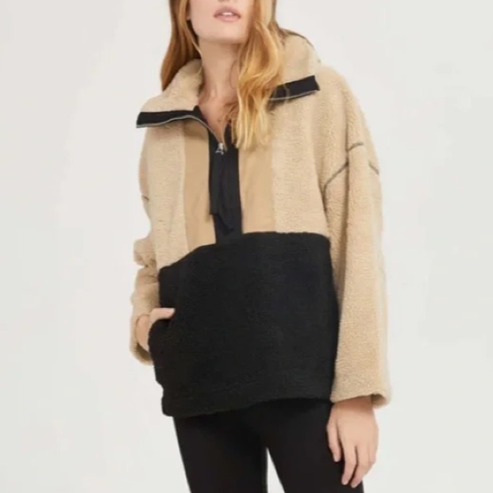 Something Navy Sherpa Teddy Quarter Zip Sweater